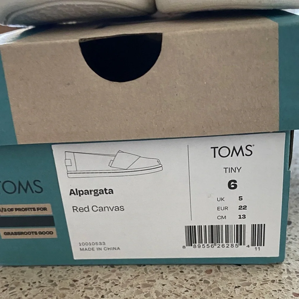 TOMS Kids Red Canvas Slip-On Shoes